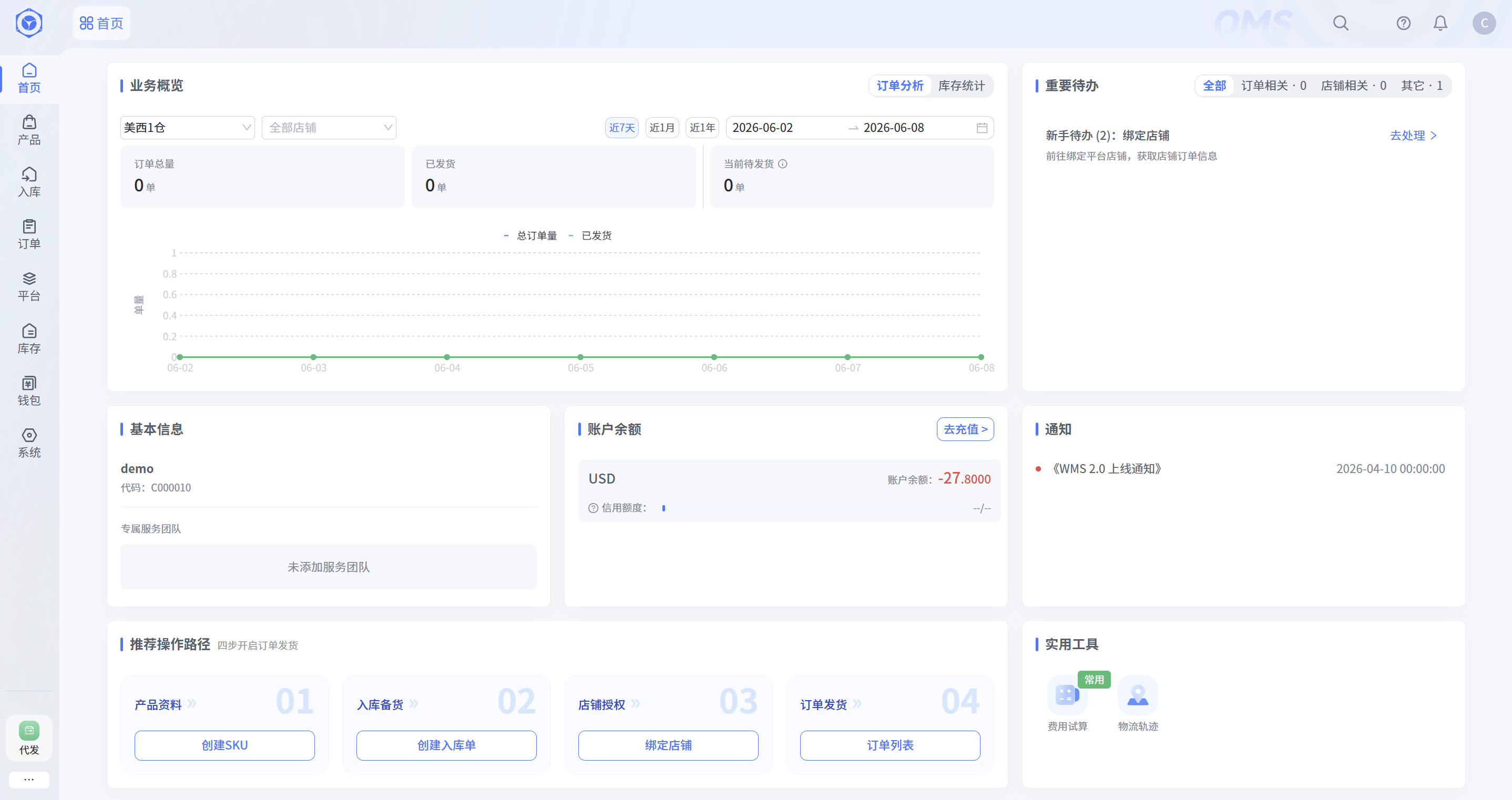 易仓WMS首页界面 易仓WMS首页界面
