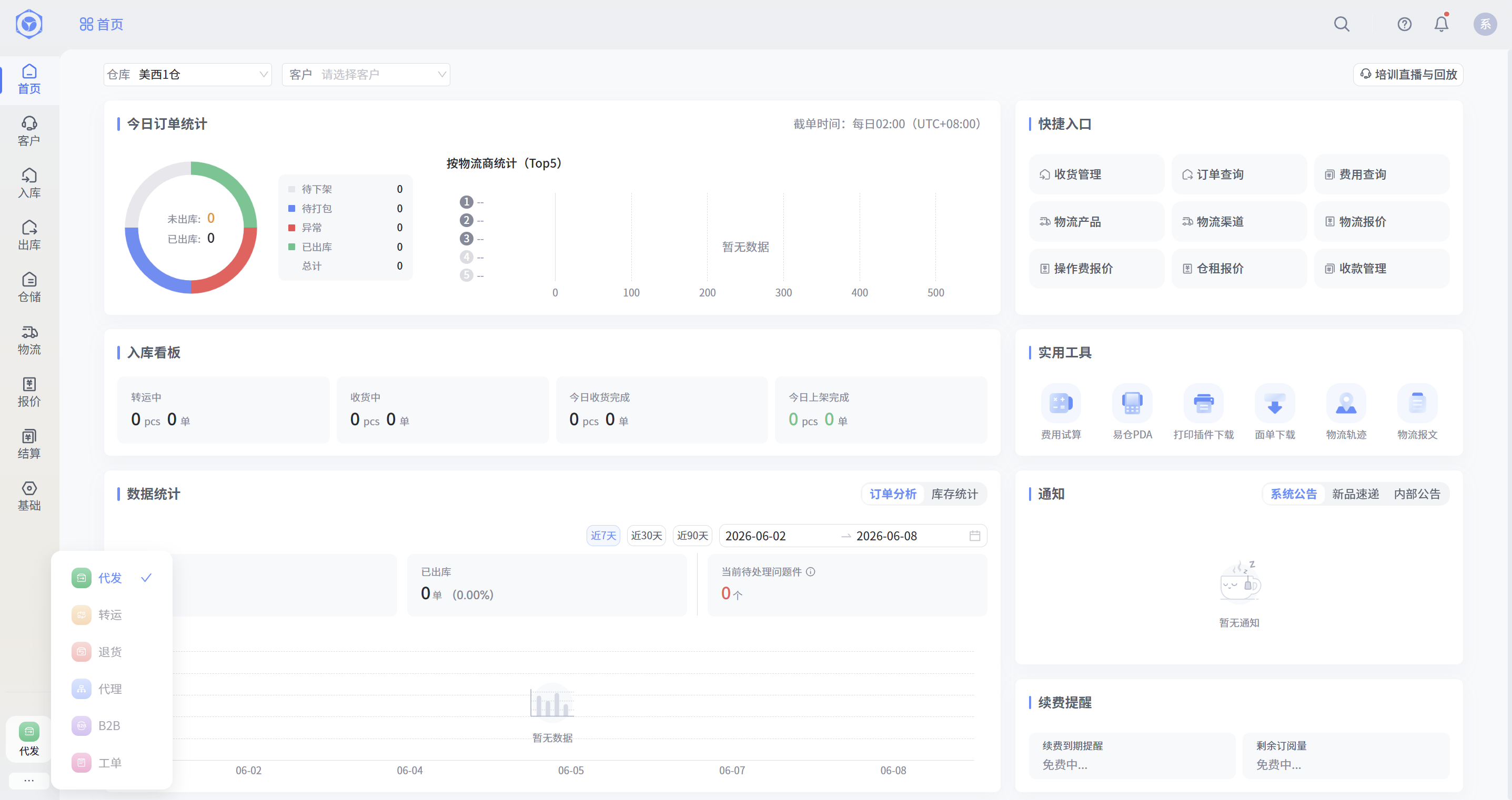 易仓WMS2.0首页