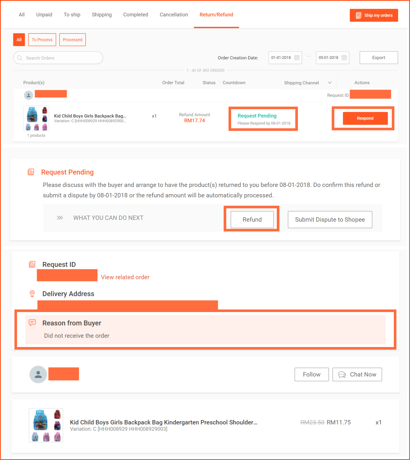 shopee订单退货退款怎么处理？