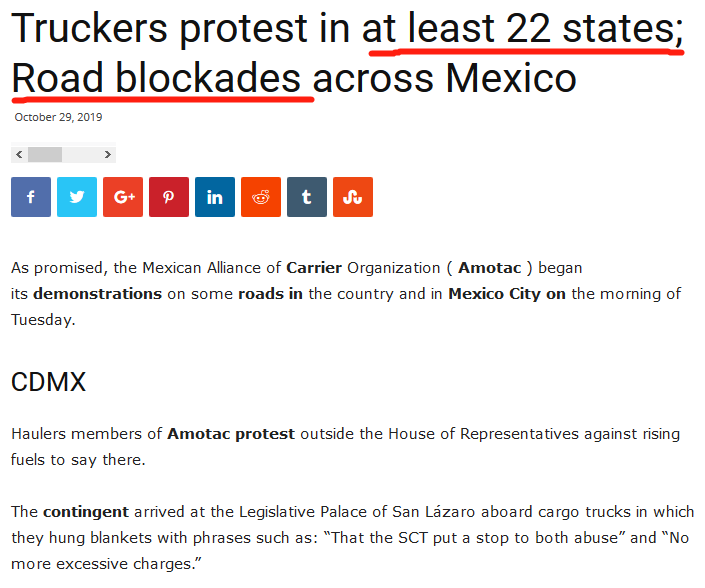 卖家注意！墨西哥全国货车司机罢工，可能造成货物延误
