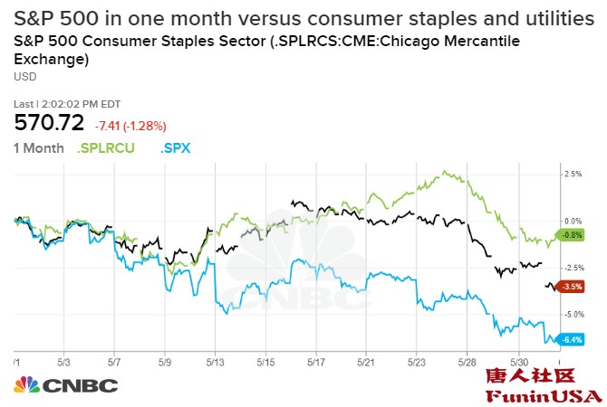 贸易紧张局势加剧，消费必需品和公用事业股成为避险首选