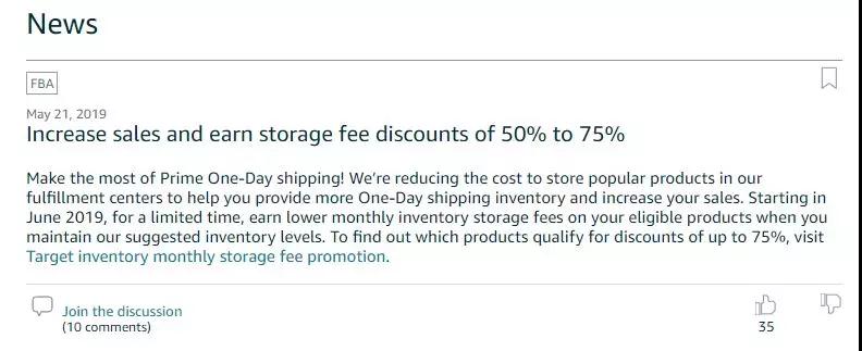 亚马逊FBA推出新活动：仓储费用再次打折优惠